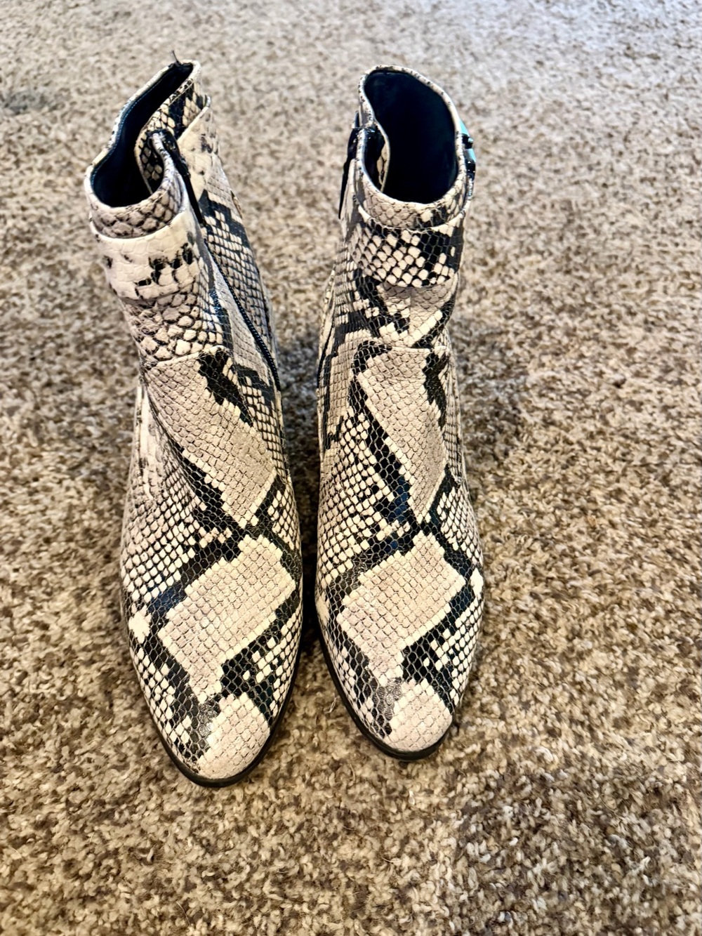 Women's Snakeskin Print Ankle Boots - Black & White